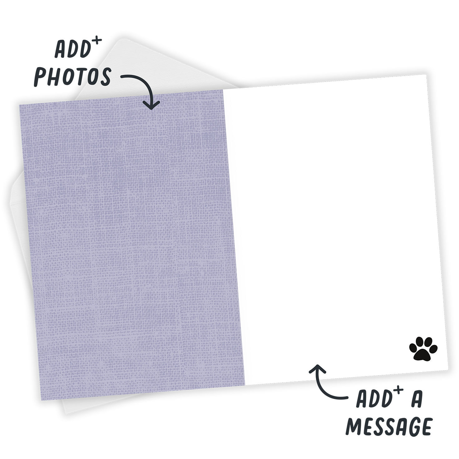 Purple With White Heart Personalized Sympathy Card Open Card with Envelope indicating personalization image number 3