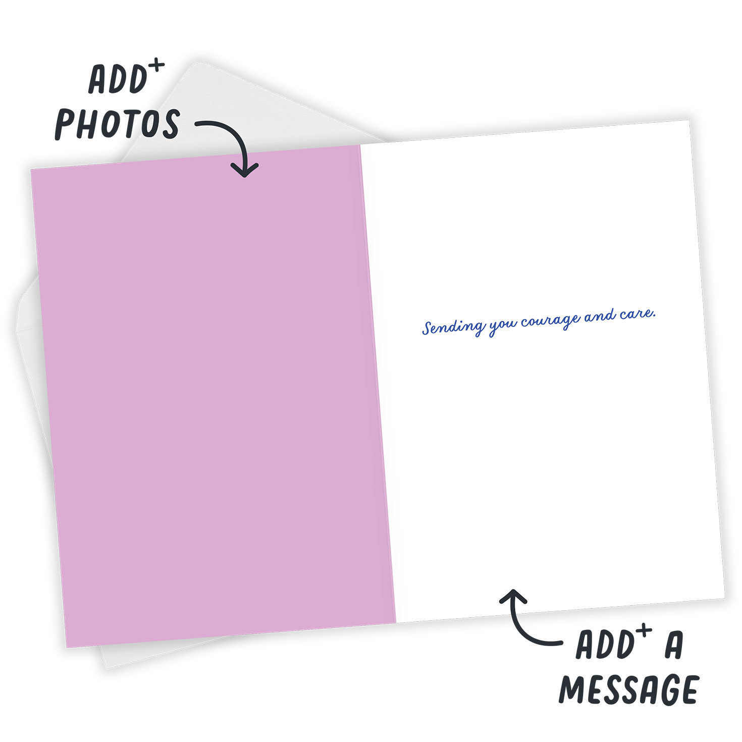 Person Holding Heart Personalized Support Card Open Card with Envelope indicating personalization image number 3