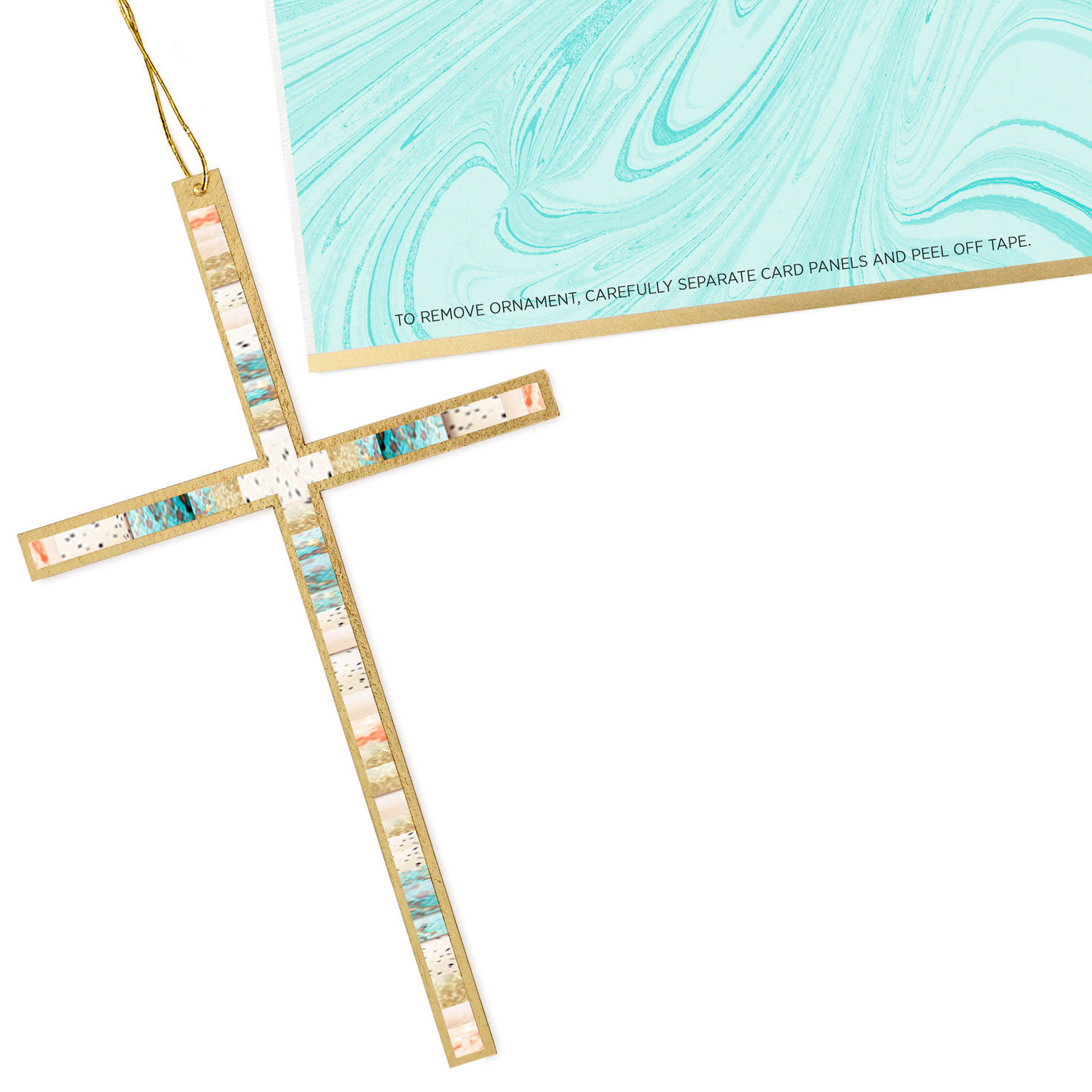 Gold and Teal Removable Cross Religious Blank Card attachment detail image number 5