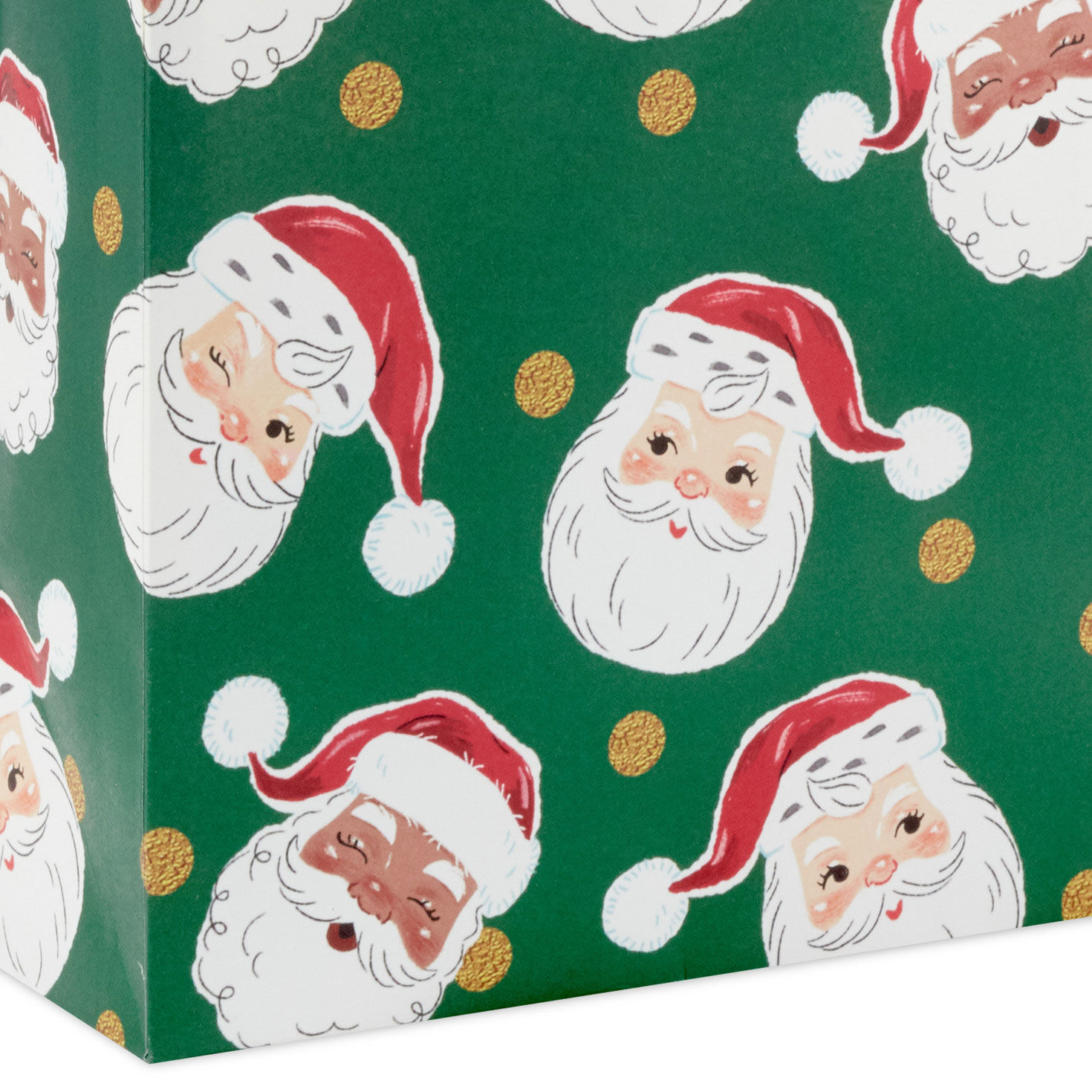 Santa Faces on Green Medium Christmas Gift Bag Base/Side Detail image number 5