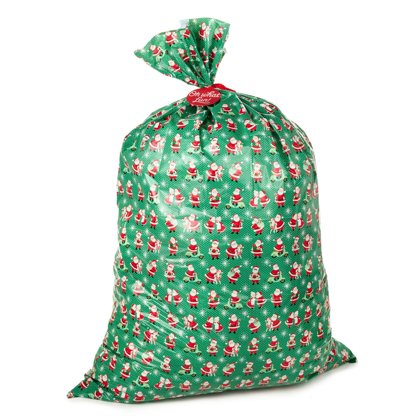 56" Retro Santa on Green Giant Plastic Christmas Gift Bag With Gift Tag