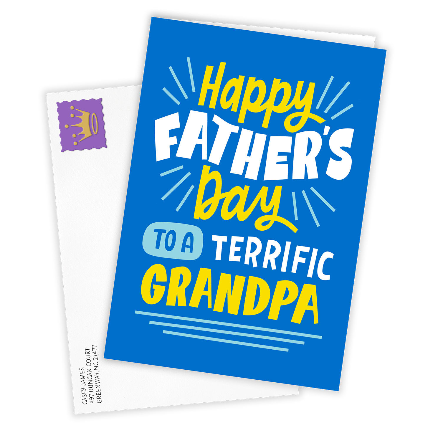 White Yellow Letters on Blue Father's Day Card Card Front with Envelope image number 2