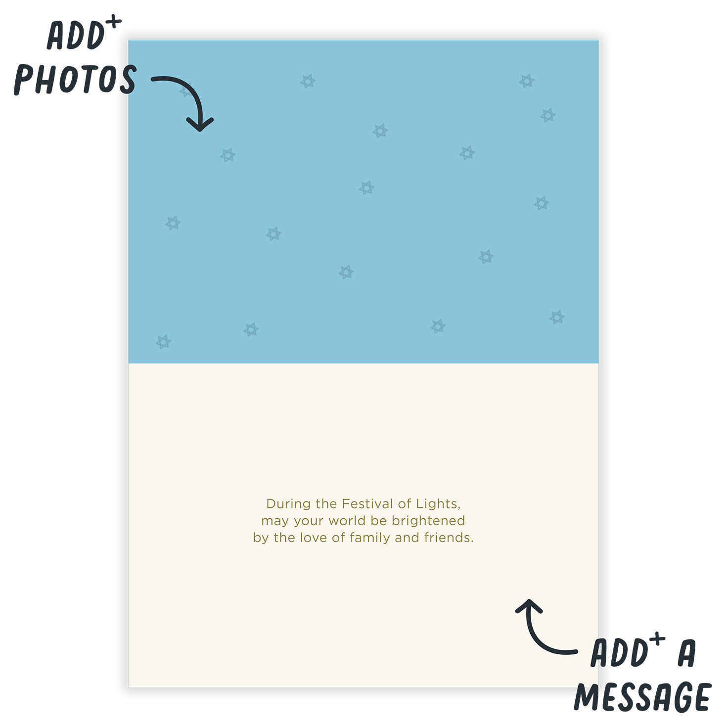 Blue Menorah With Candles Personalized Hanukkah Card Open Card indicating personalization image number 3