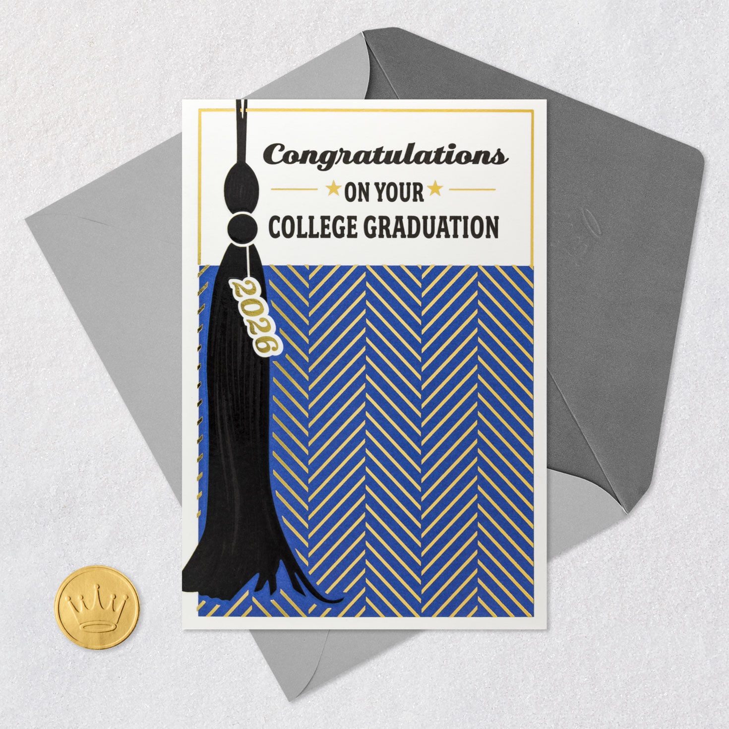 Tassel on Blue Chevron 2026 College Graduation Card Card Front with Envelope and Gold Seal image number 6