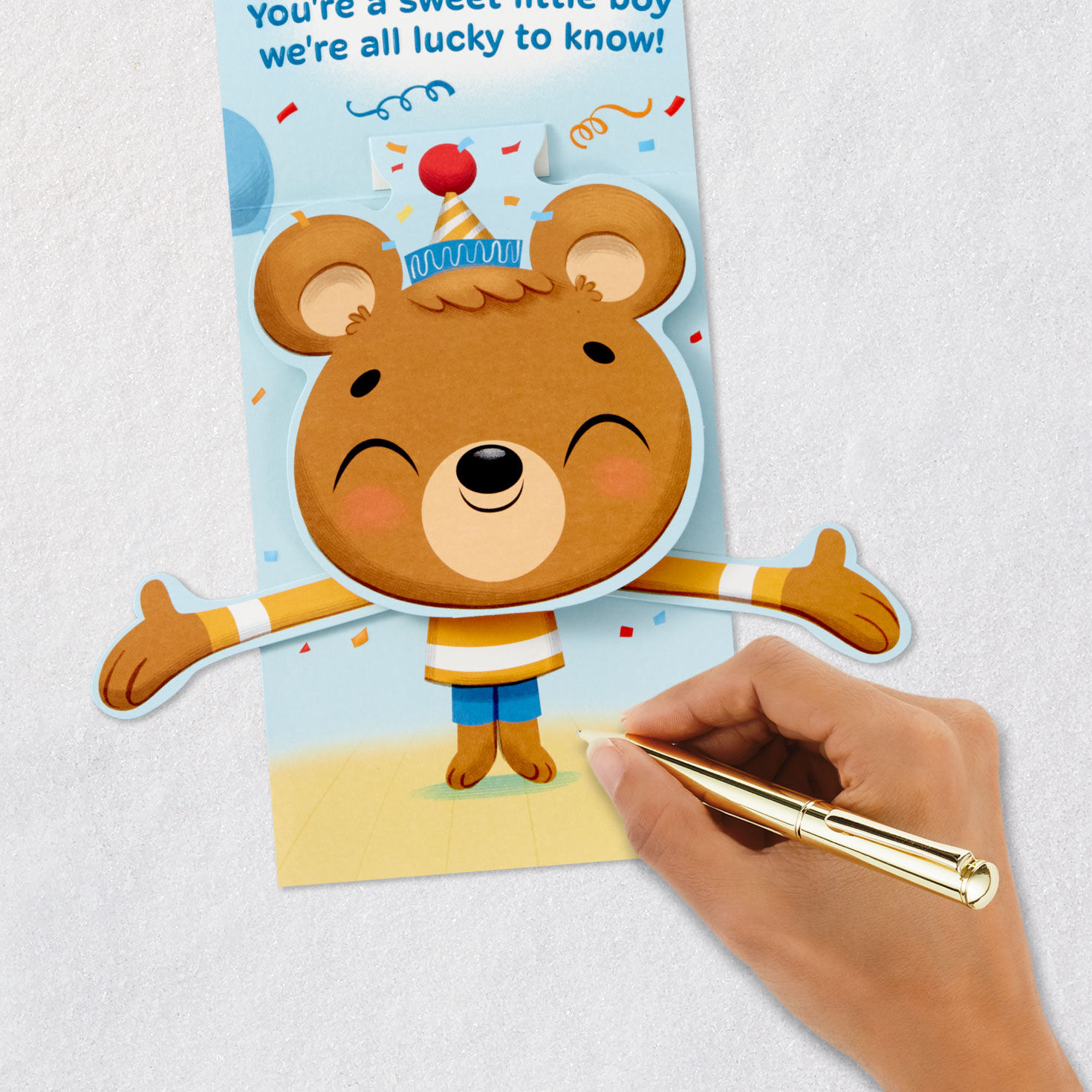 Baby Bear Pop-Up 1st Birthday Card for Boy signing card image number 6