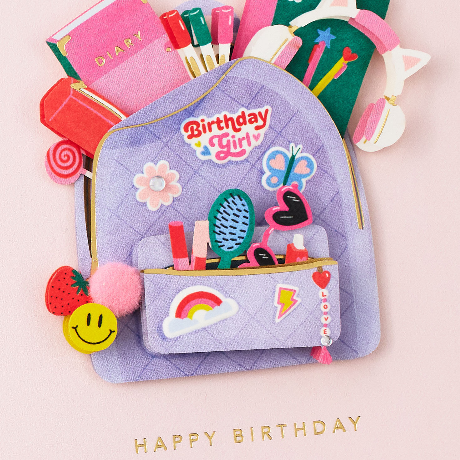 Purple Backpack Girl Birthday Card Card Front Detail image number 4