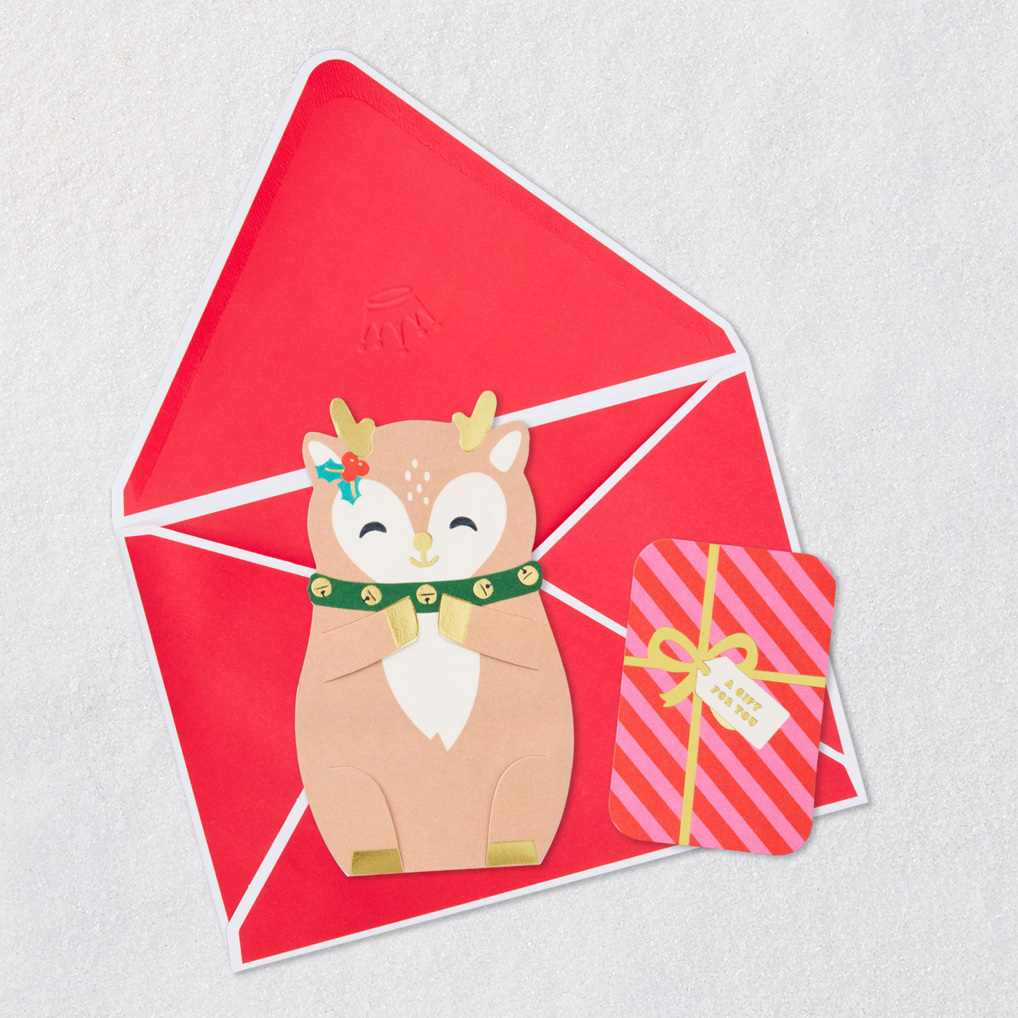Winter Animals Paper Craft Christmas Gift Card Holder Open card with envelope image number 5