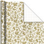 Gold Birds and Botanicals on White Wrapping Paper  image number 1