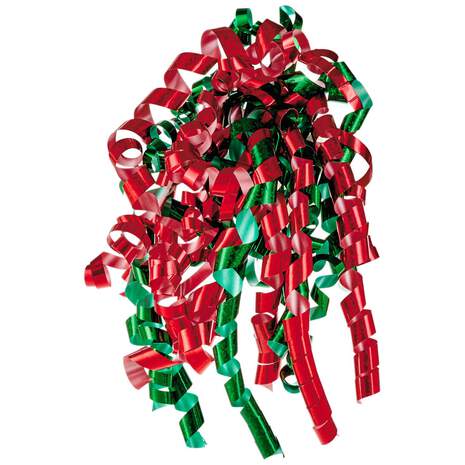 Red and Green Curly Metallic Ribbon Gift Bow, 6.5", , large