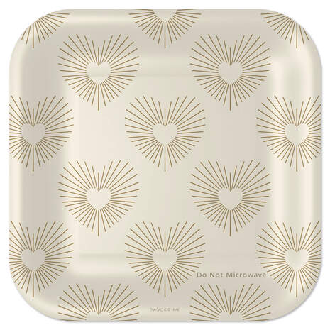 Gold Hearts on Ivory Square Dessert Plates, Set of 8, , large