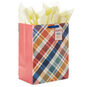 17" Brown and Blue Plaid Extra-Deep Gift Bag With Tissue Paper, , large image number 1