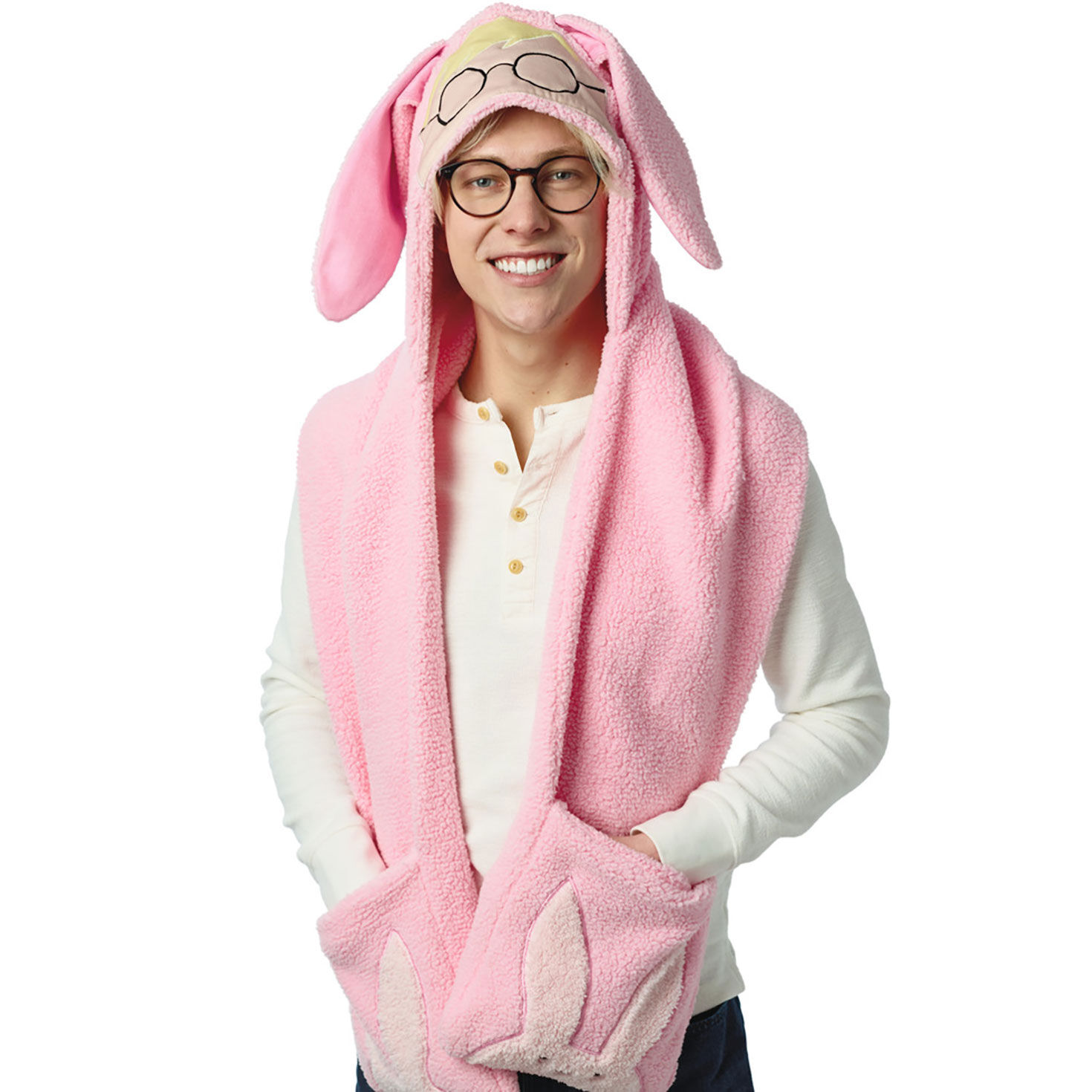 Ralphie's Pink Bunny Suit Hooded Scarf With Pockets in use image number 2
