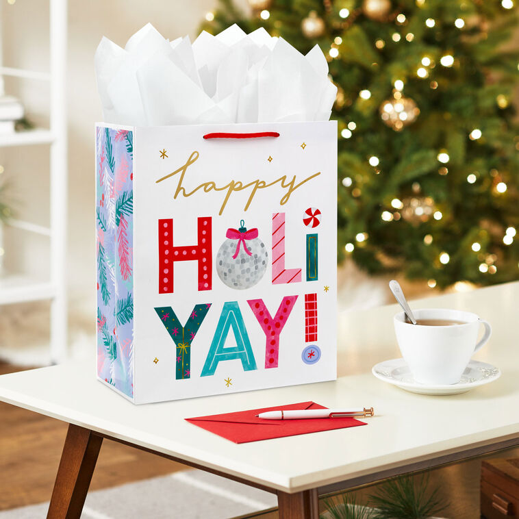 Happy Holi-Yay! Large Christmas Gift Bag In Use image number 2