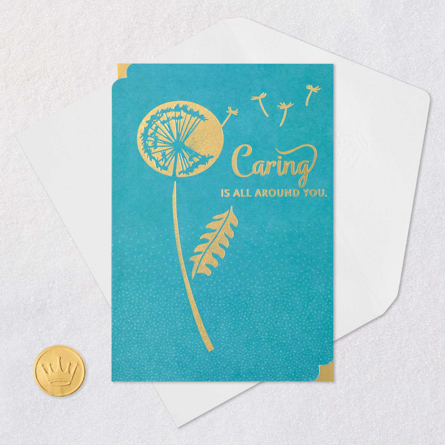 Gold and Blue Dandelion Encouragement Card Card Front with Envelope and Gold Seal image number 5