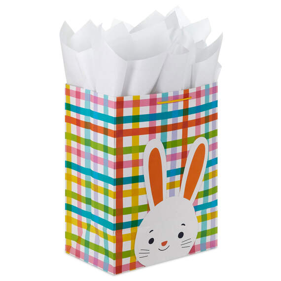 17" Bunny on Plaid Extra-Large Easter Gift Bag With Tissue Paper, , large image number 6