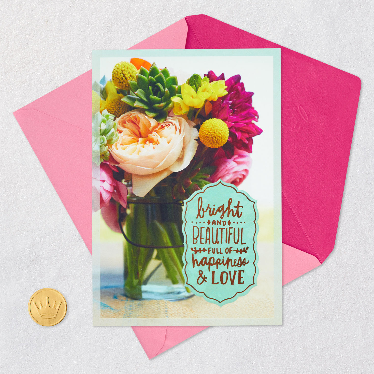 Succulents in Vase Birthday Card Card Front with Envelope and Gold Seal image number 5