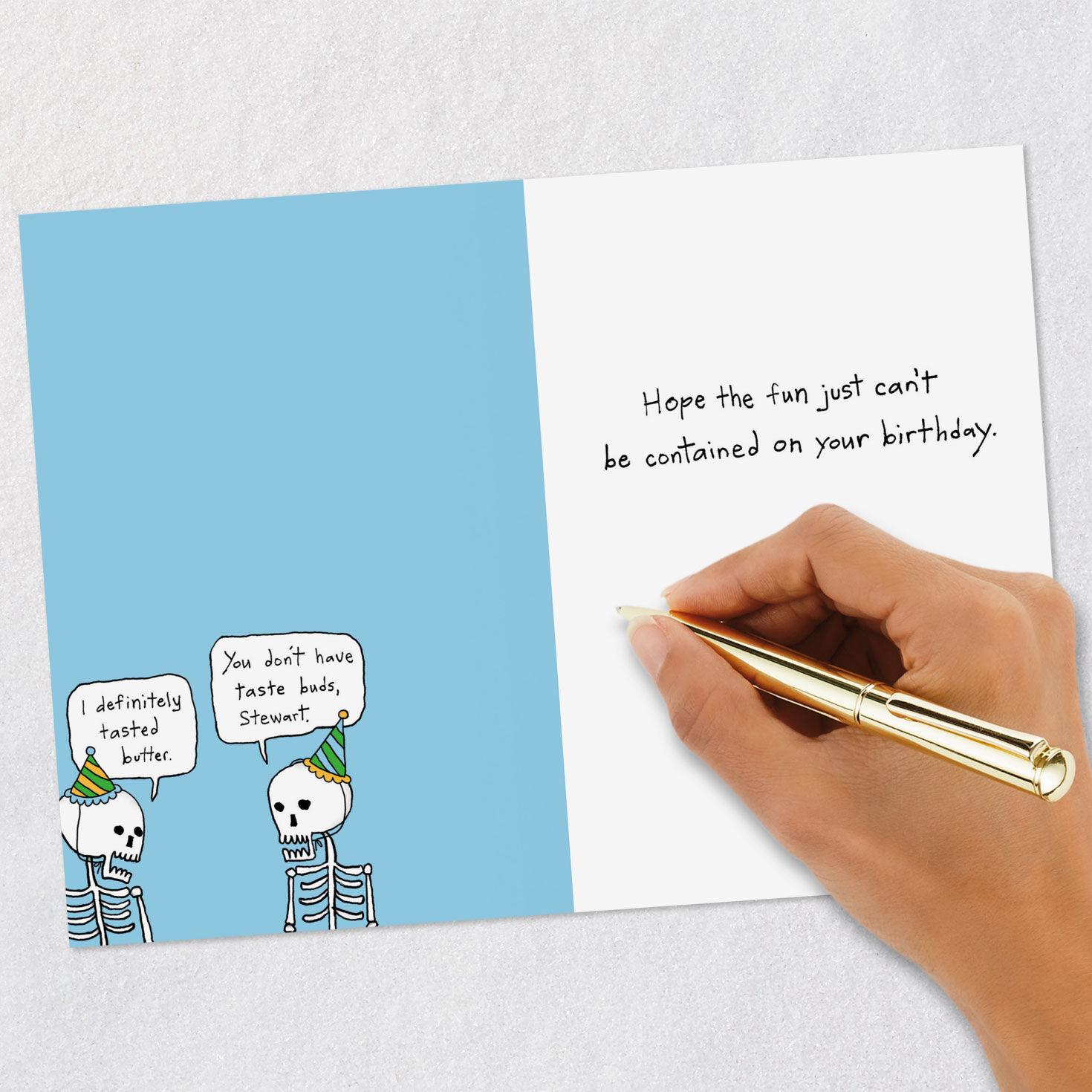 Skeleton Dietary Restrictions Funny Birthday Card signing card image number 7