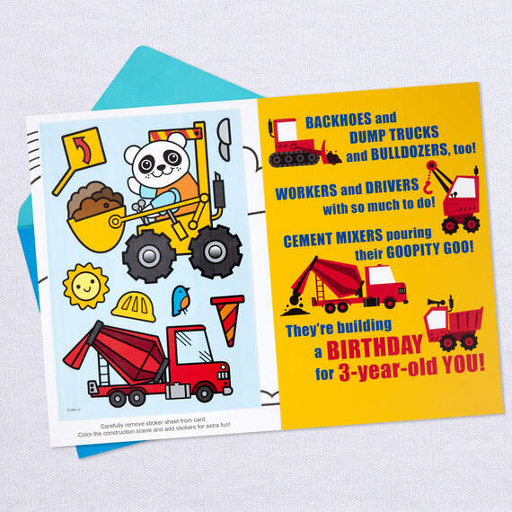 Construction Site 3rd Birthday Card With Stickers and Coloring Activity, , large image number 3