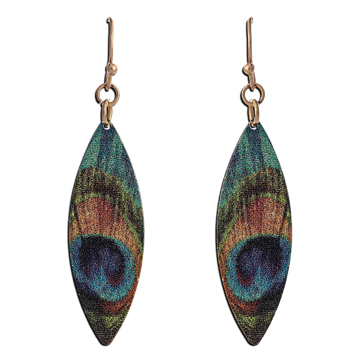 Rain Jewelry Peacock Feather Printed Ellipse Earrings, , large image number 1