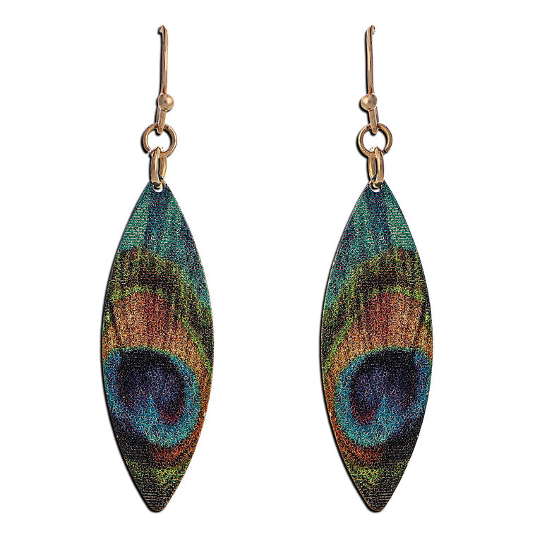 Rain Jewelry Peacock Feather Printed Ellipse Earrings Earrings