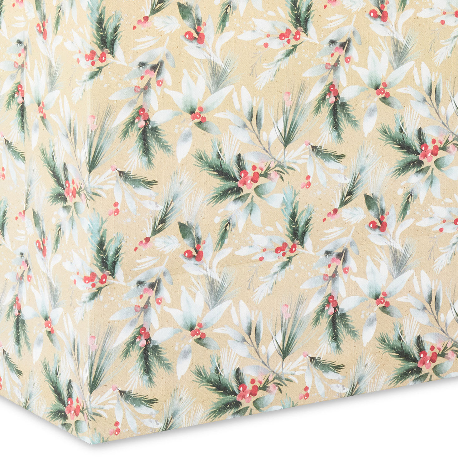 Berries and Greenery on Kraft Large Holiday Gift Bag Base/Side Detail image number 5
