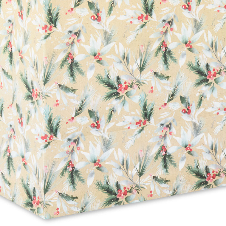Berries and Greenery on Kraft Large Holiday Gift Bag Base/Side Detail image number 5