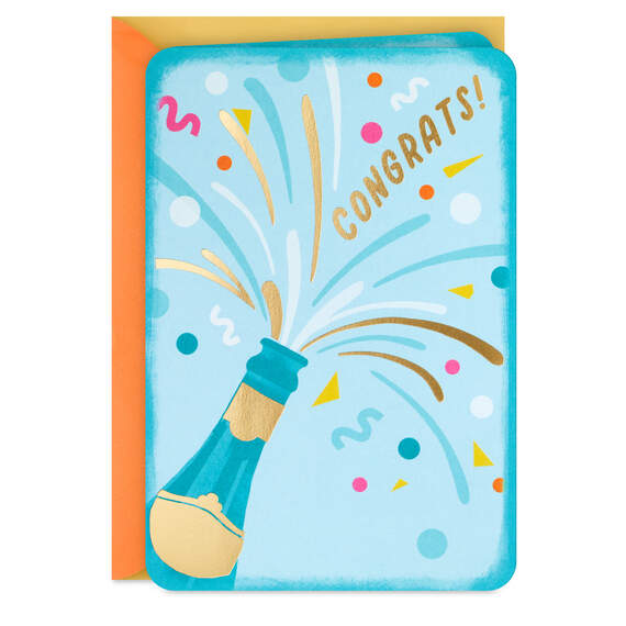 Bottle of Champagne and Confetti Congratulations Card