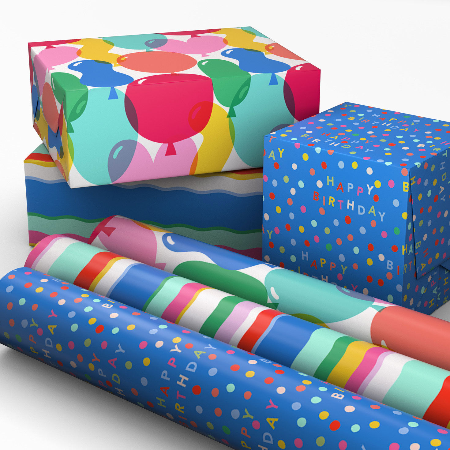 Stripes, Balloons and Dots Mini Gift Wrap Rolls in use image number 2