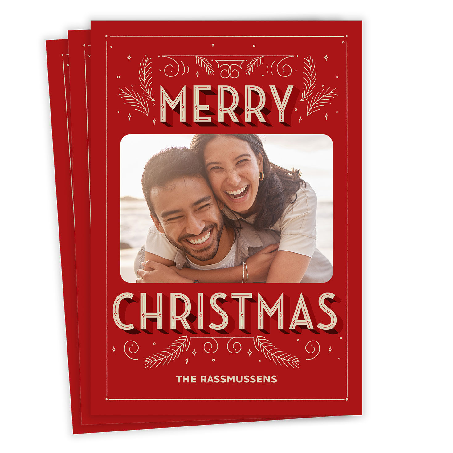 Vintage Lettering Flat Christmas Photo Card