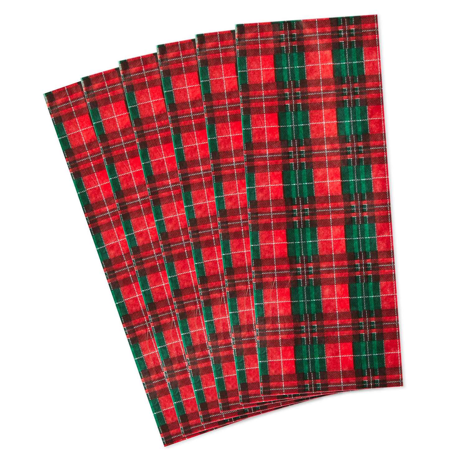 Red and Green Christmas Plaid Tissue Paper flat stacked image number 3