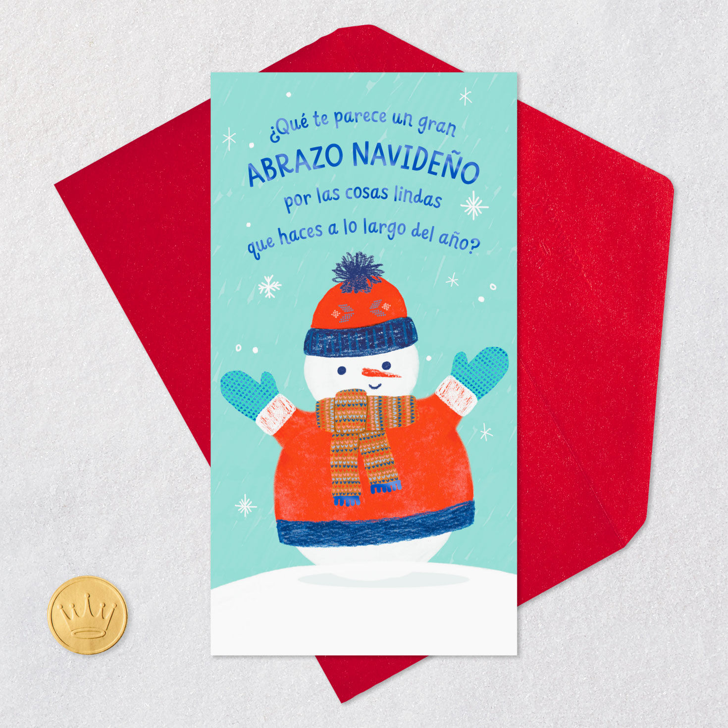 Snowman Money Holder Christmas Card in Spanish Card Front with Envelope and Gold Seal image number 5
