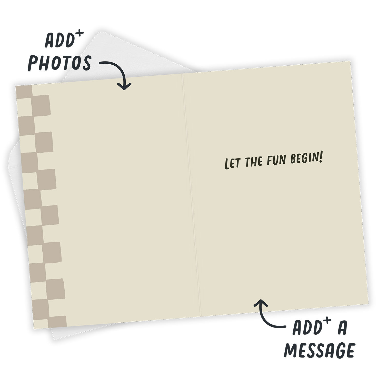 Brown Checkerboard Frame Personalized Baby Card Open Card with Envelope indicating personalization image number 4