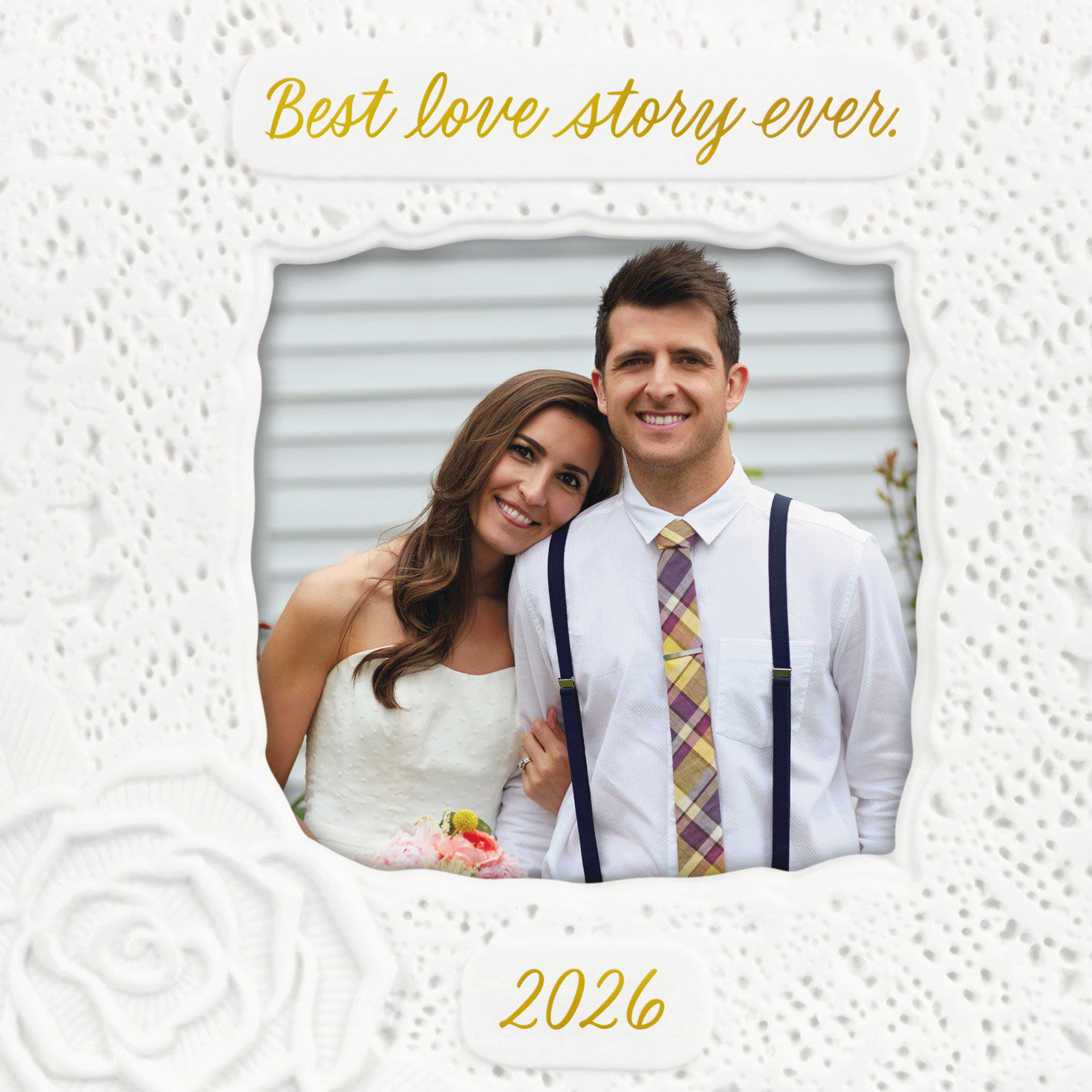 White Lace Flower Frame Personalized Photo Ornament  image number 5