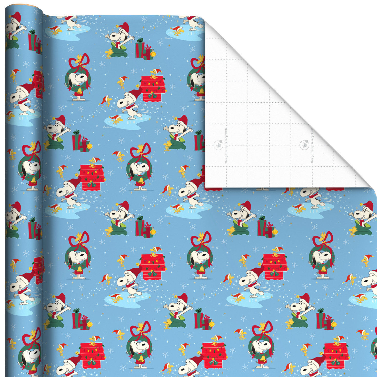 Peanuts® Snoopy and Woodstock on Blue Jumbo Christmas Wrapping Paper Roll, 70 sq. ft.
