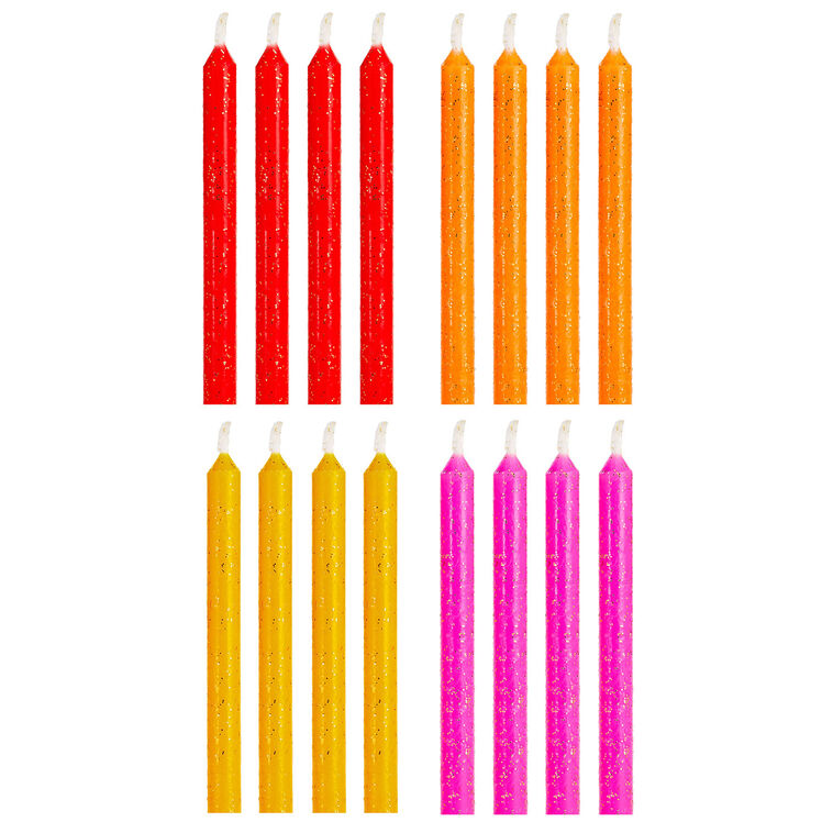 Warm Hues With Glitter Birthday Candles, Set of 16