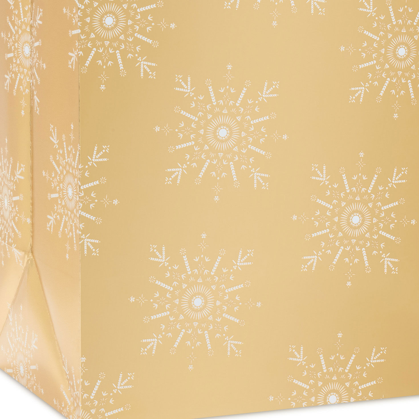 Snowflakes on Gold Metallic Large Holiday Gift Bag Base/Side Detail image number 5