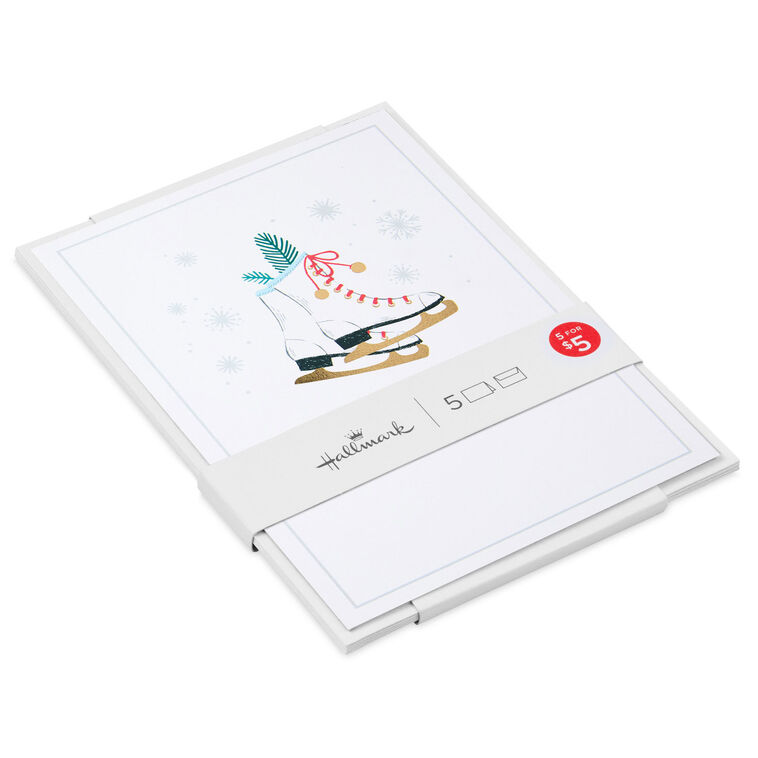 Ice Skates With Jingle Bells Packaged Christmas Cards, Set of 5