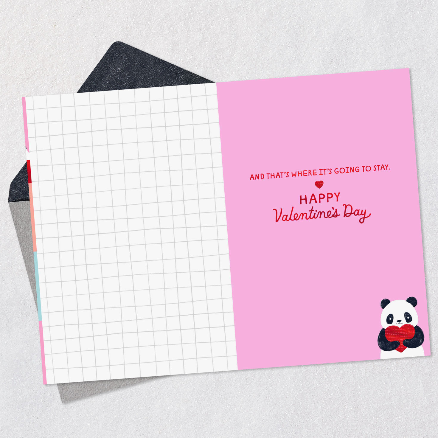 Panda Bear and Red Hearts Valentine's Day Card Open card with envelope image number 3