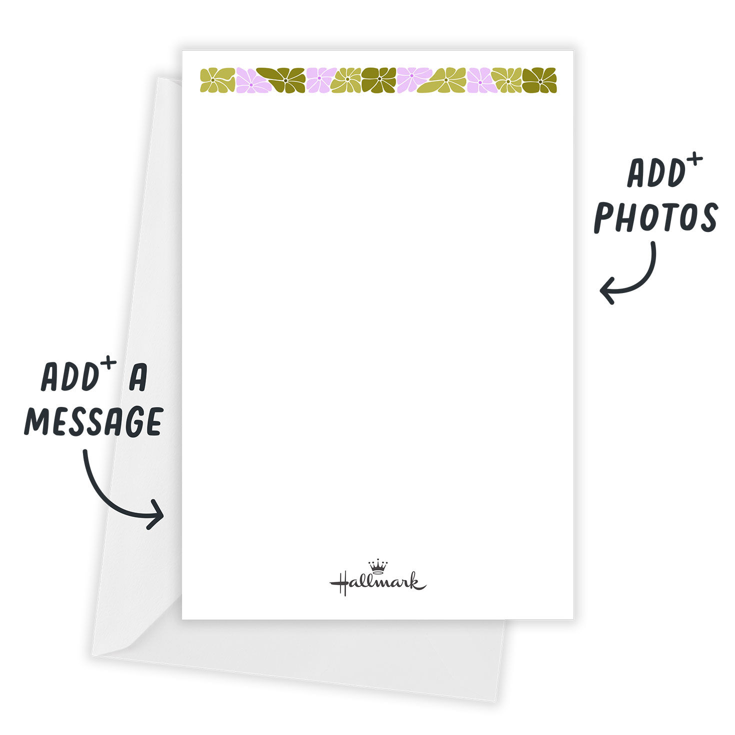 Green Pink Flowers Personalized Save the Date Card Card back with Envelope indicating personalization image number 3