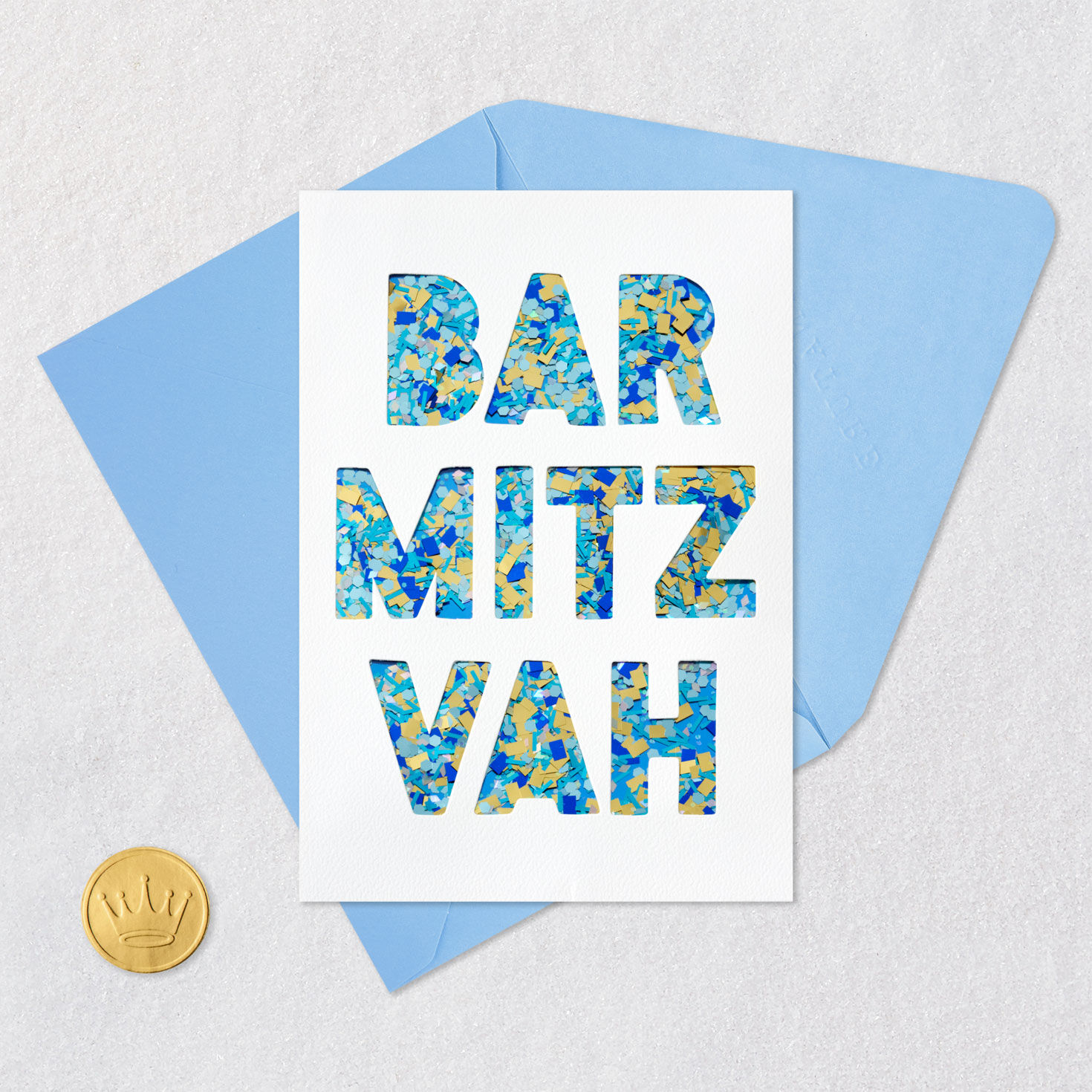 Blue and Gold Confetti Lettering Bar Mitzvah Card Pop-up Card Detail image number 5