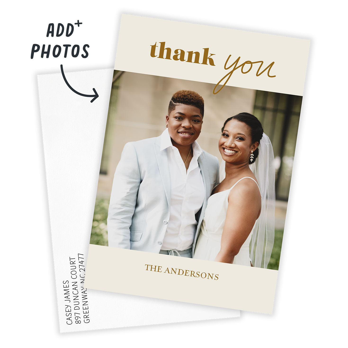 Gold Thanks Modern Minimal Wedding Thank-You Card, , large image number 2