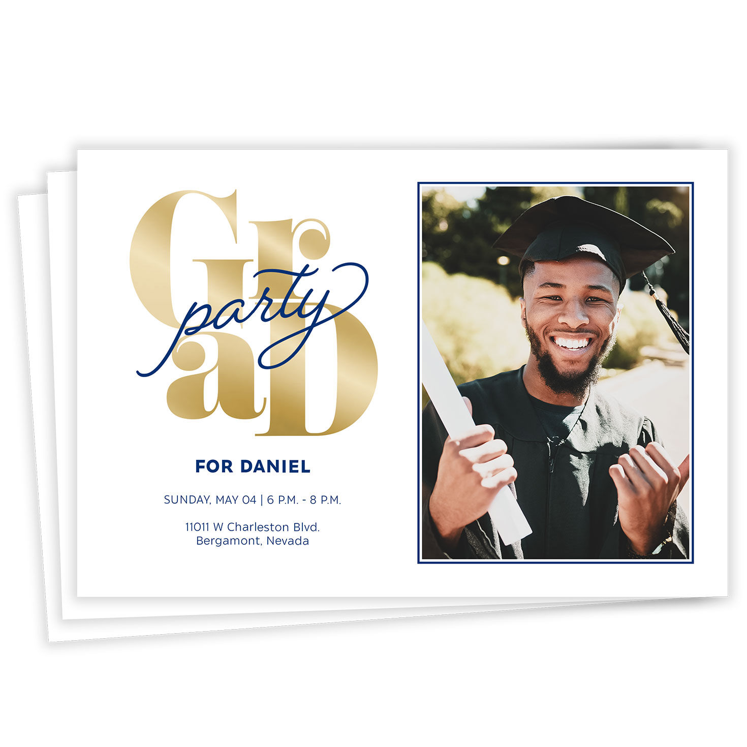 Blue Script Flat Graduation Party Invitation