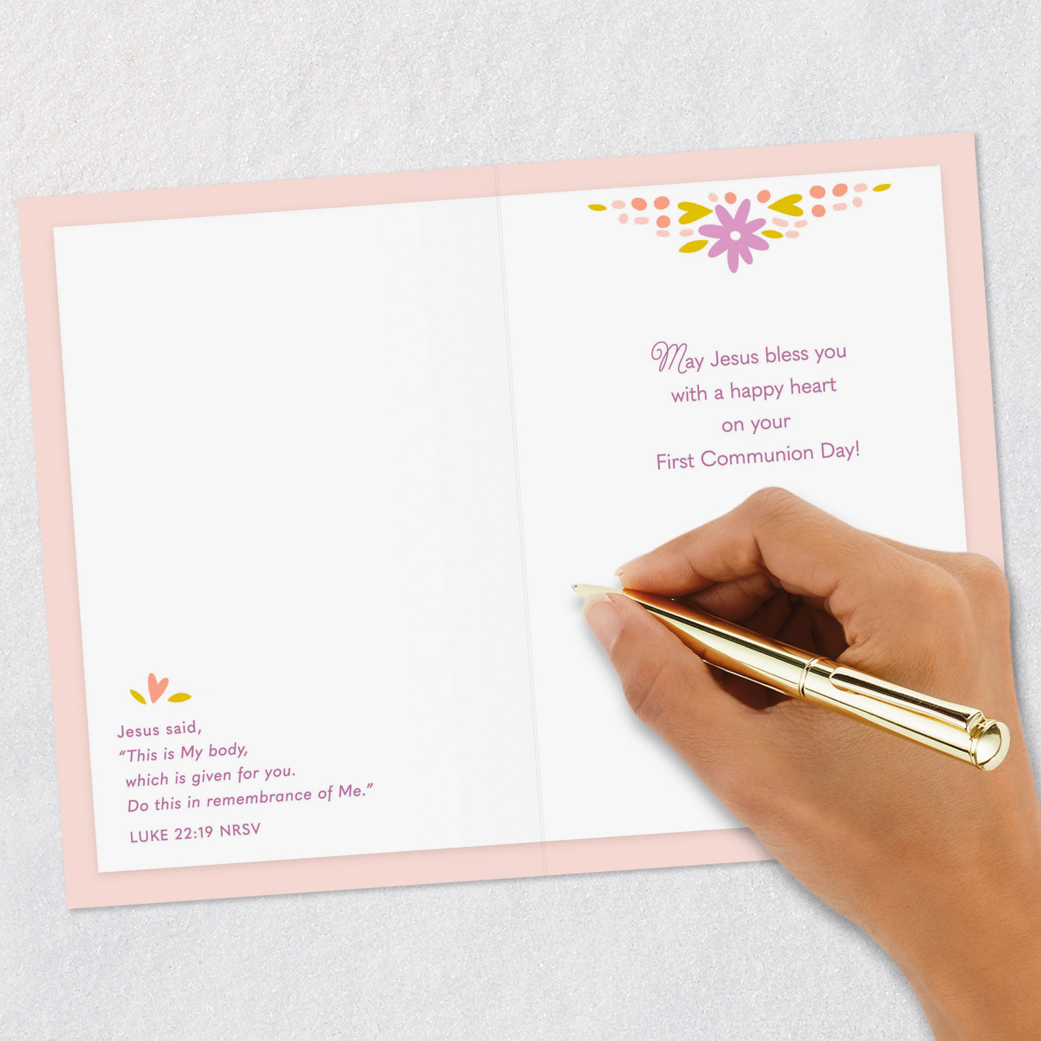 Flowers Around Heart 1st Communion Card for Niece Signing card image number 7