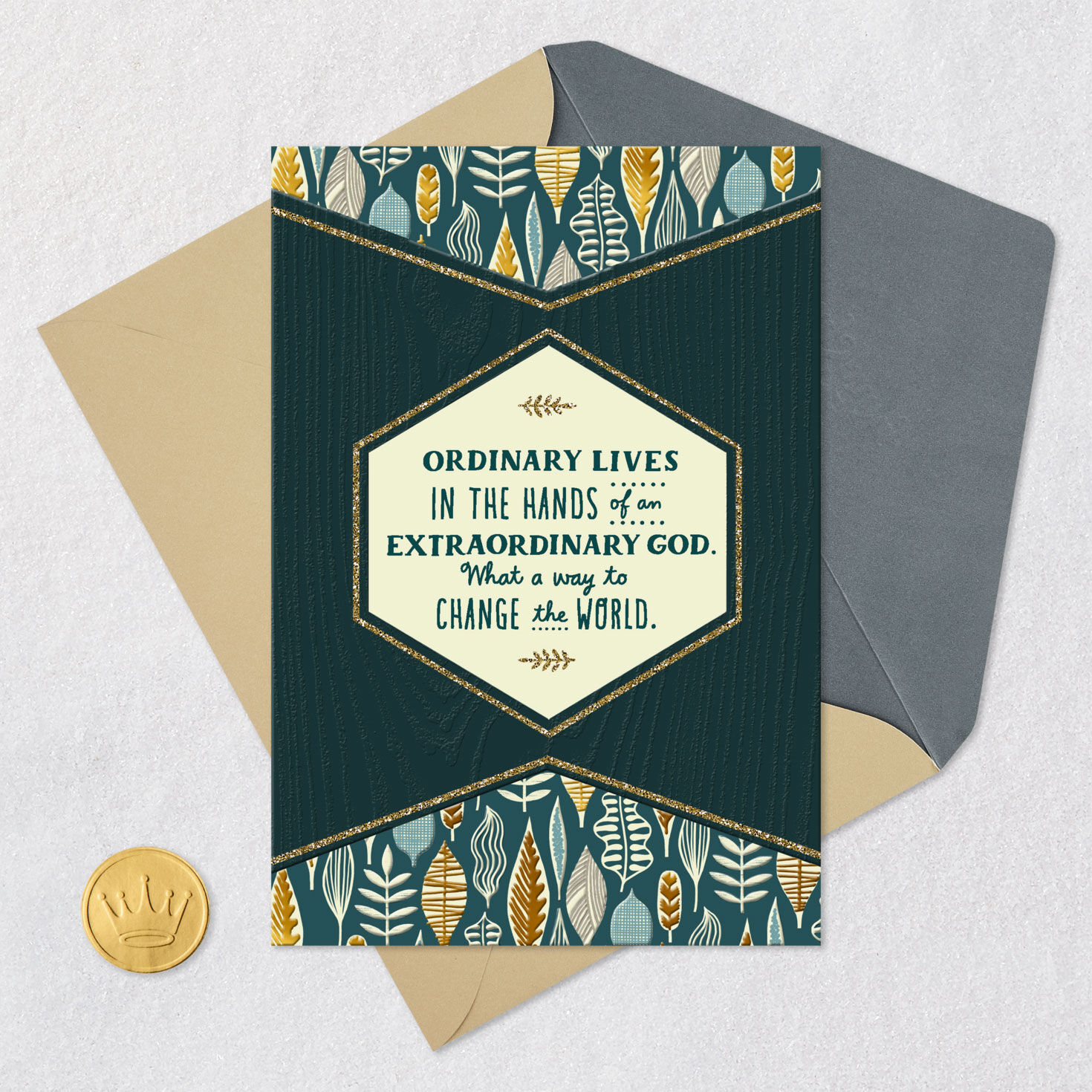 Leaves and Teal Religious Clergy Appreciation Card Card Front Detail image number 6