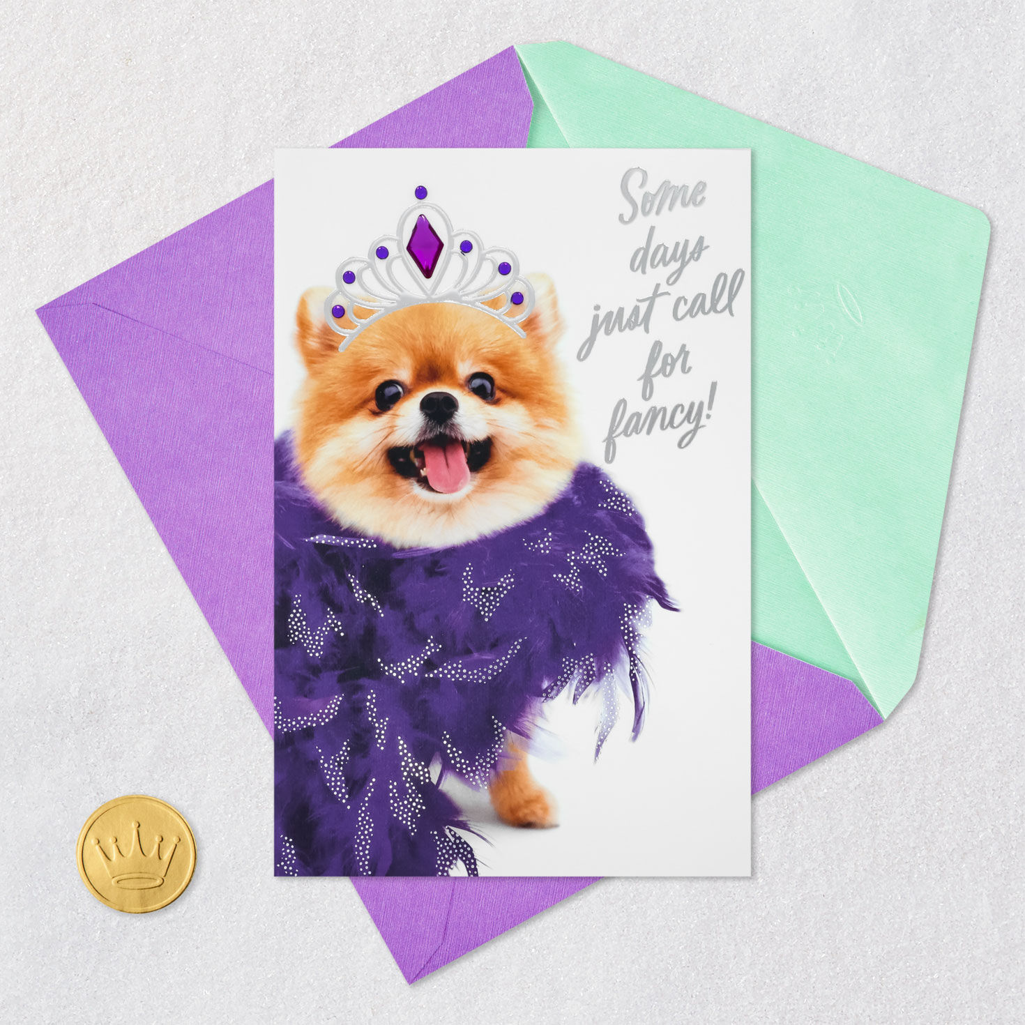 Dog in Feather Boa Birthday Card Card Front with Envelope and Gold Seal image number 5