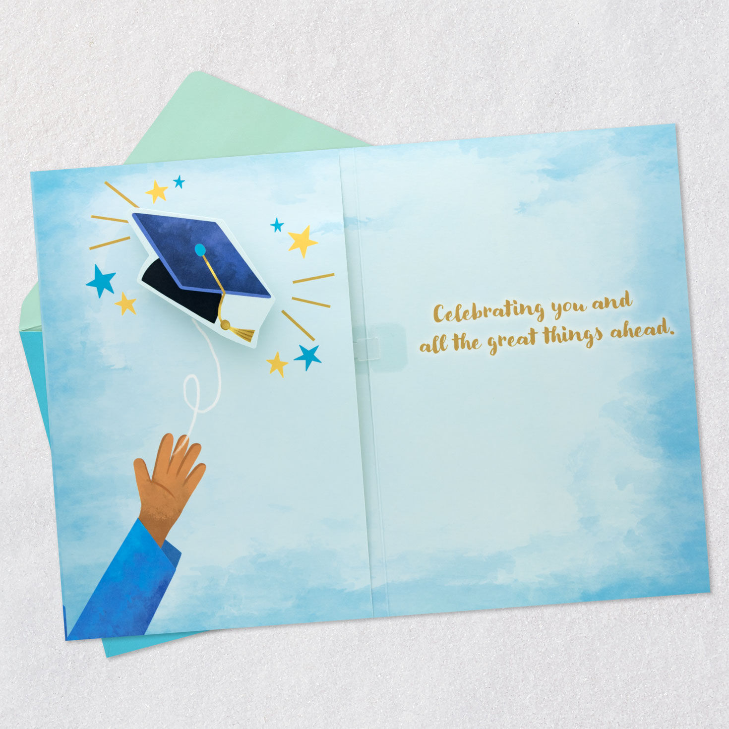 Grads Tossing Caps Graduation Card with Music Open card with envelope image number 3