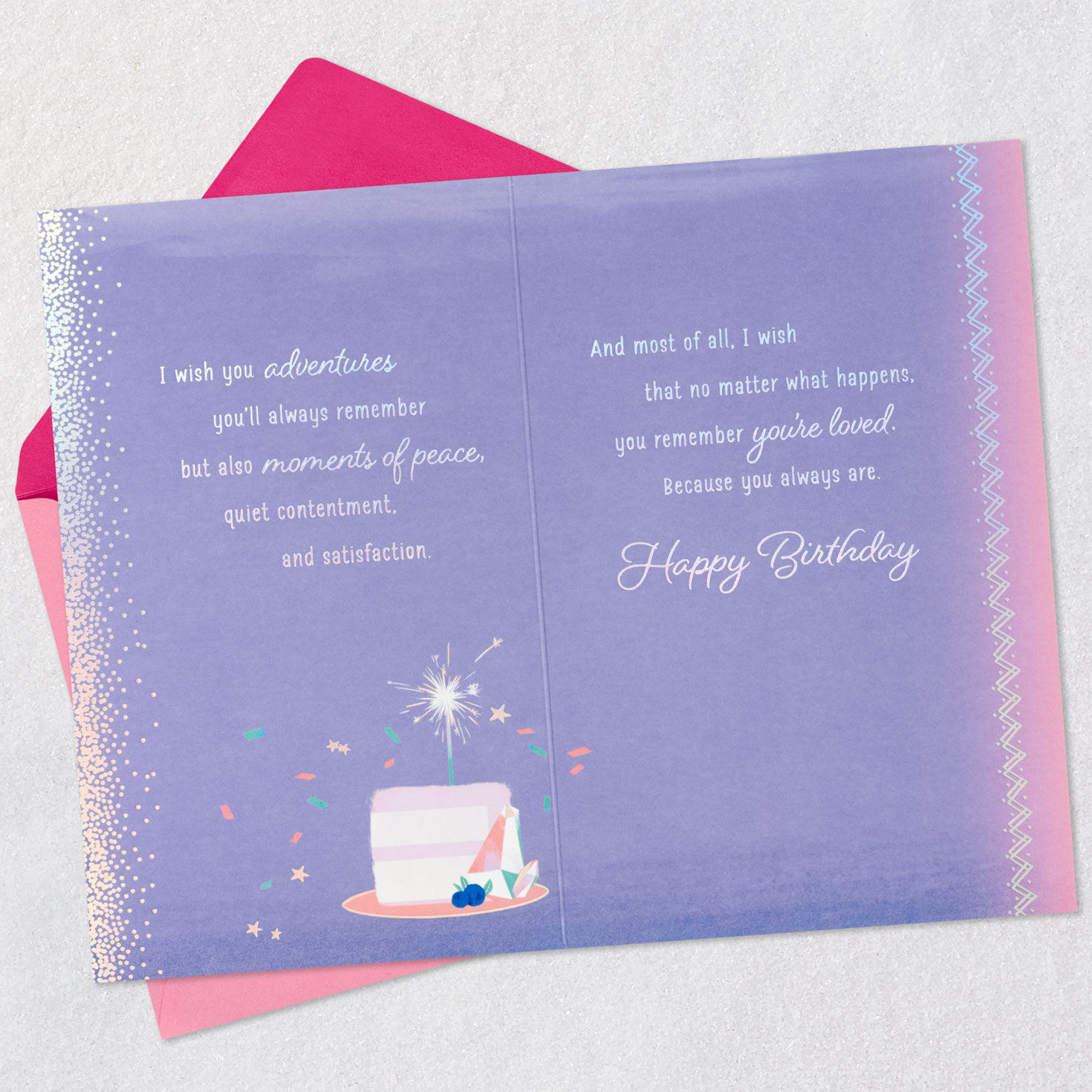 Sparkler-Topped Cake Sister Birthday Card Open card with envelope image number 7