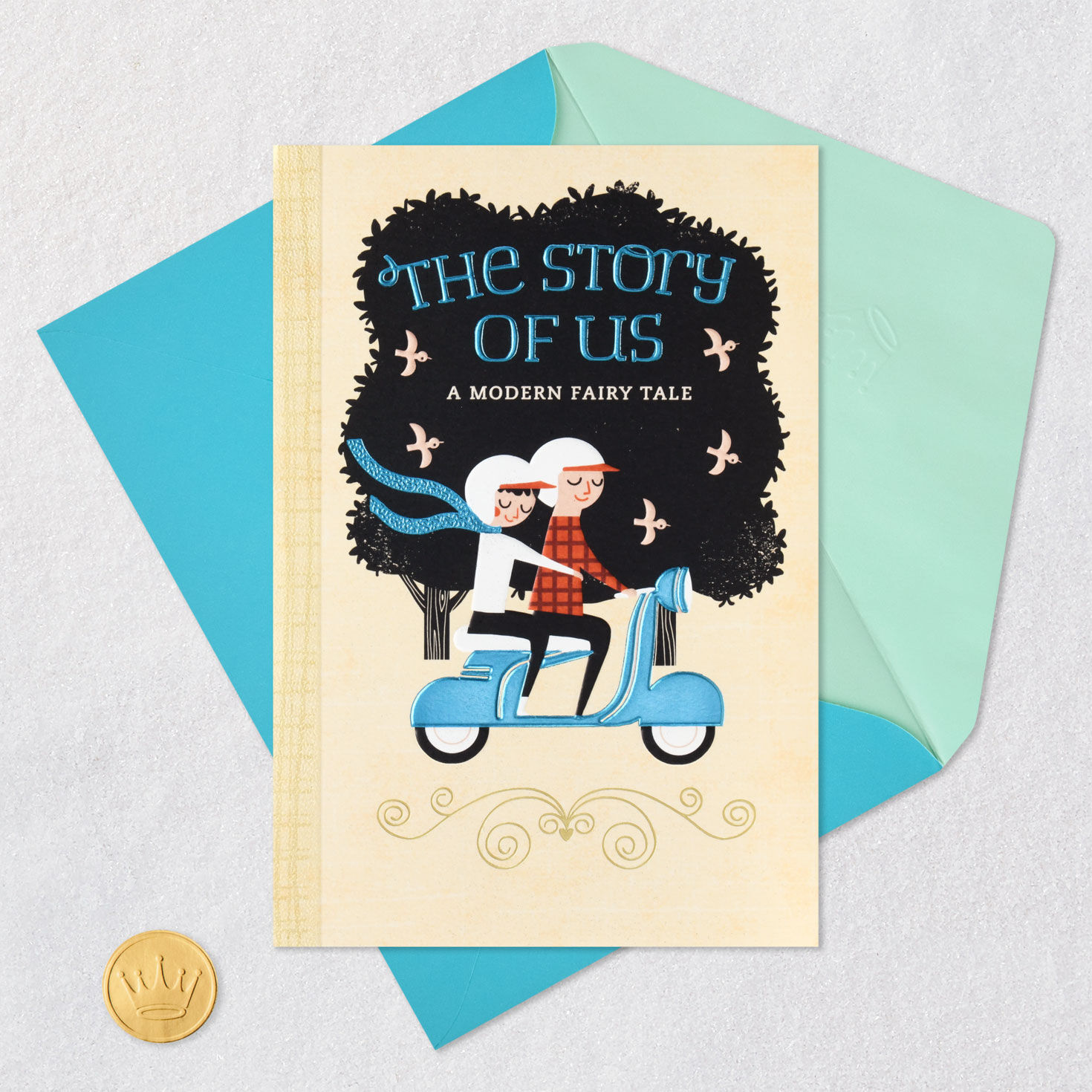 Couple on Scooter Husband Birthday Card Card Front with Envelope and Gold Seal image number 7