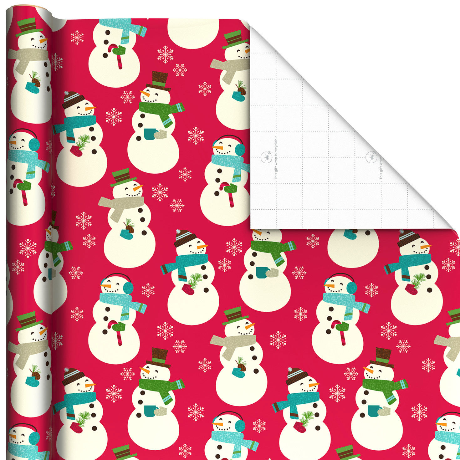Snowmen on Red Jumbo Christmas Wrapping Paper, 90 sq. ft.