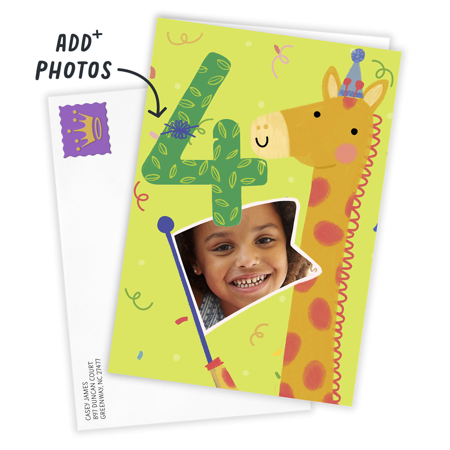 Festive Giraffe Custom 4th Birthday Card, , large image number 2